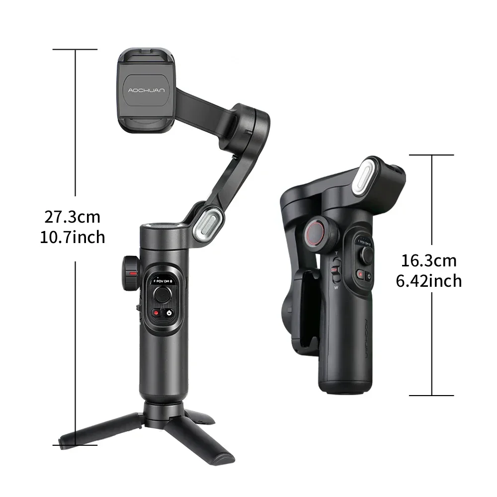 AOCHUAN 3-Axis Handheld Gimbal Stabilizer for Smartphone with Fill Light Vlog Smart XEfor IPhone Android Face Tracking