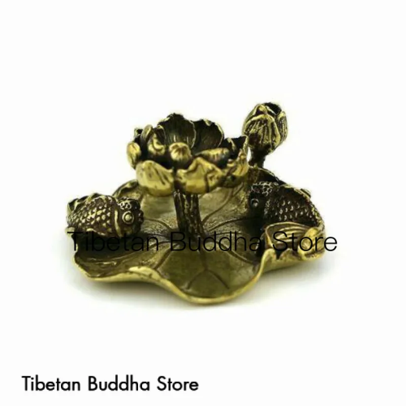 

Antique Brass Incense Sticks Pisces Carp Play Lotus Ornaments Incense Burner