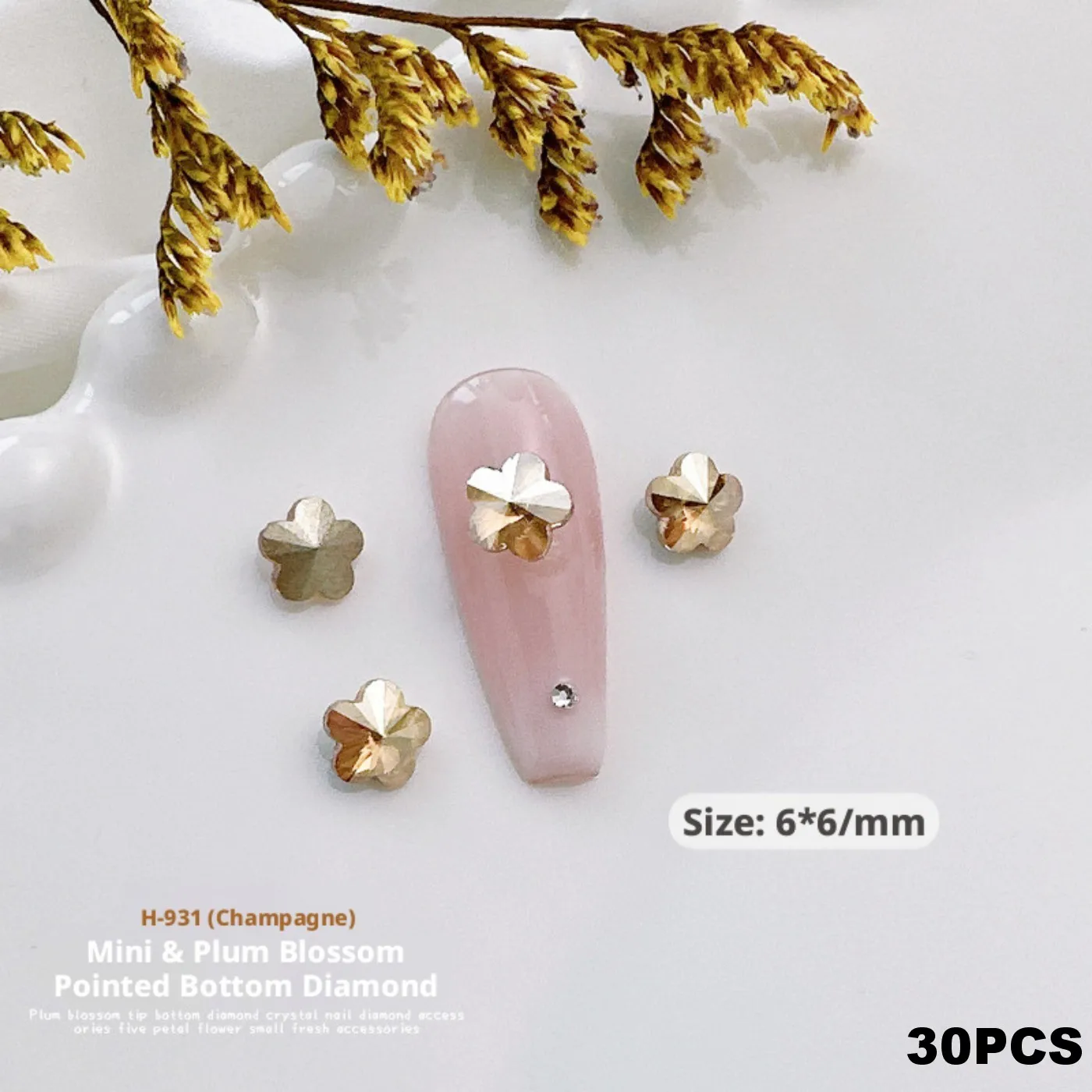 30PCS 봄 3D 꽃 네일 라인스톤 매화꽃 유리 크리스탈 네일 참 다이아몬드 젬 네일 아트 장식 액세서리 네일 살롱