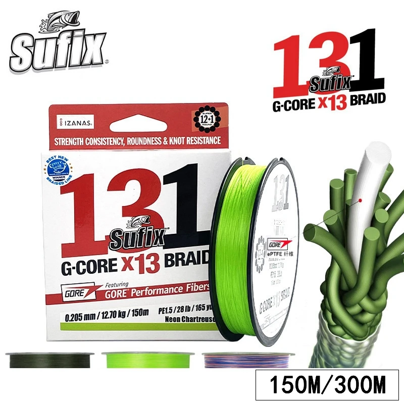 

2023 NEW Original SUFIX 131 Fishing Line 150m/300m 13LB-100LB Super wear-resistant X13 Braided Multifilament PE SEA Fishing line