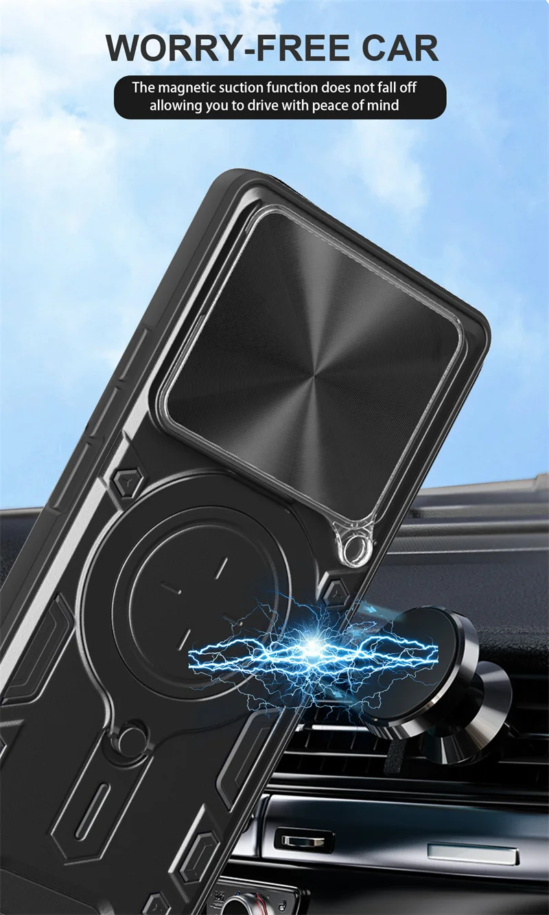 Magnetic Ring Armor Shockproof Phone Case with Lens Protector