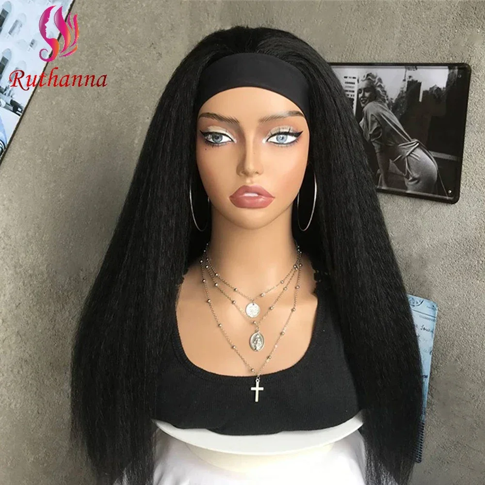 

Yaki Straight Headband Wig Synthetic Bob Long Straight Wig For Women Natural Black 20 Inch Corn Silk Heat Resistant Fiber Wig