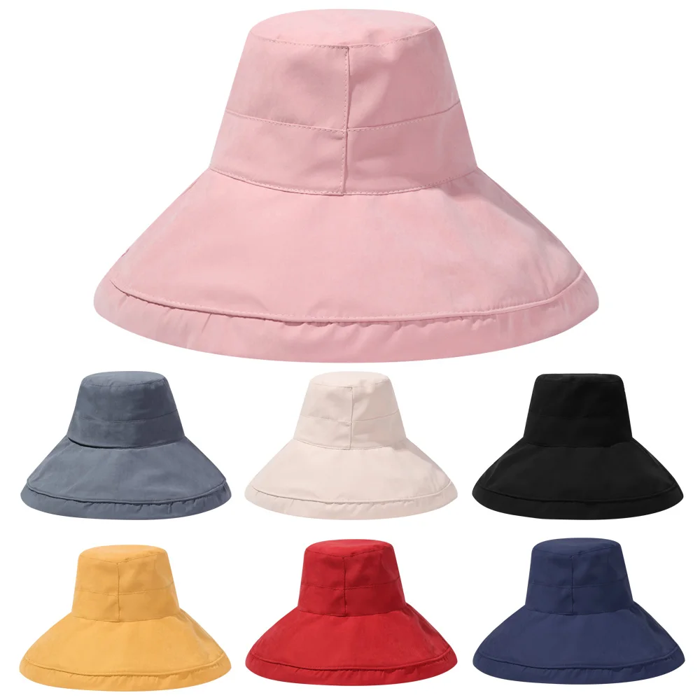 

Spring Summer Portable Wide Brim Anti-UV With Windproof Rope Bucket Hat Fisherman Cap Sun Hat Beach Cap