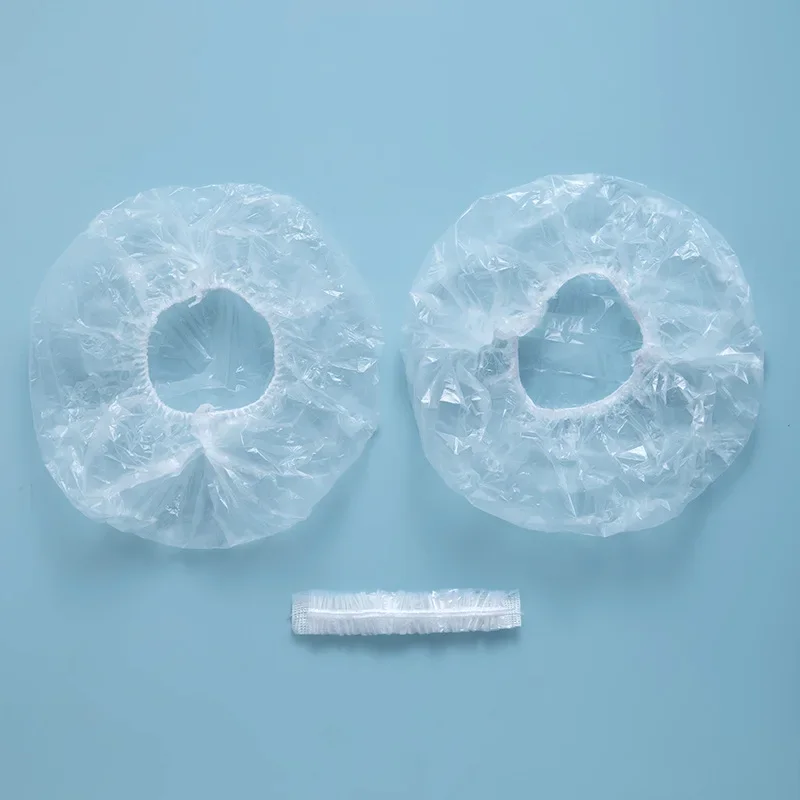 100pcs/set Disposable Shower Caps Plastic Waterproof Headgear Pink Spa Salon Hotel Hair Dye Women Elastic hair Cap Bathroom 4
