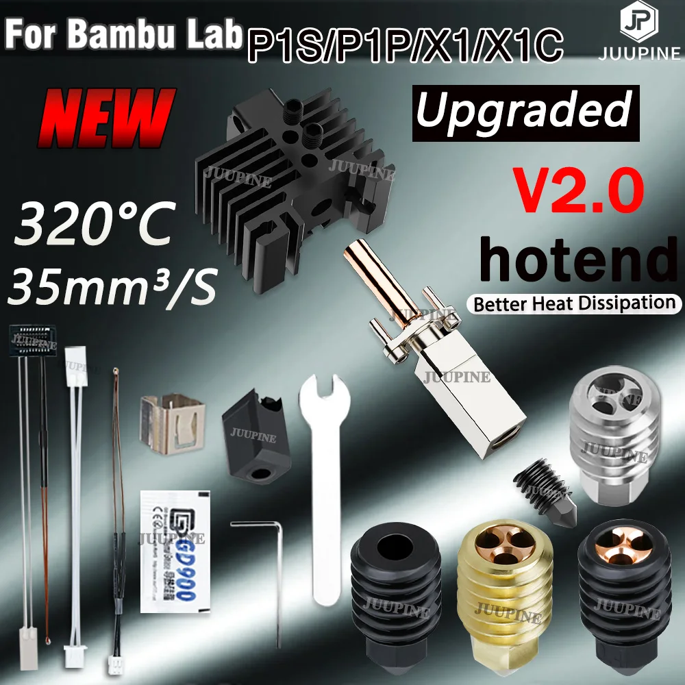 3D Printer Hotend For Bambu Lab Upgrade 2.0 Version Cht nozzle Bi Metal Fit X1 X1C P1P P1S Thermistor