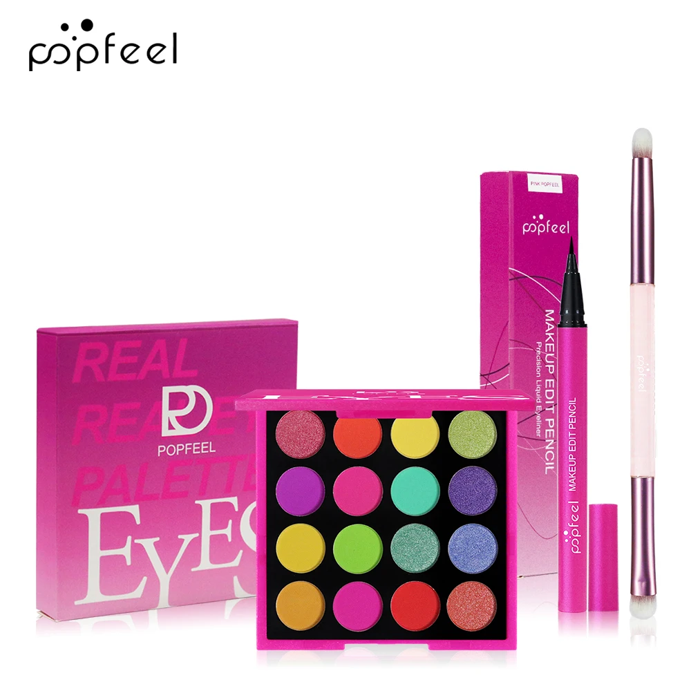 Eye Makeup Mini Set 16 Color Matte Shimmer Eeyeshadow Palette with Black Eyeliner Eye Brush Long Lasting eye makeup set makeup set makeup kit