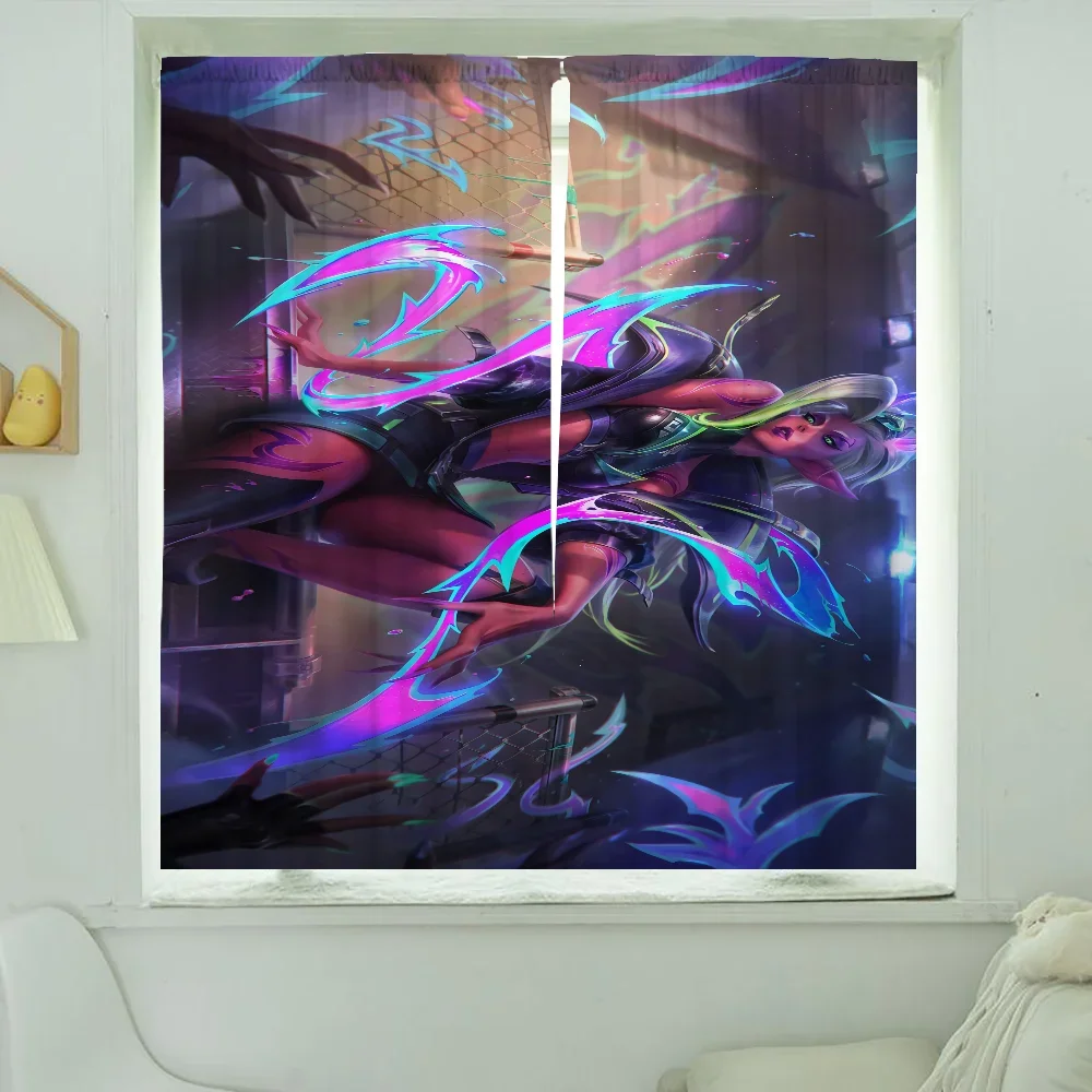 Window Kitchen Curtains for Living Room 2 Pieces Blackout Curtains Door Curtain League of Legends Partition Bedroom Decoration 3