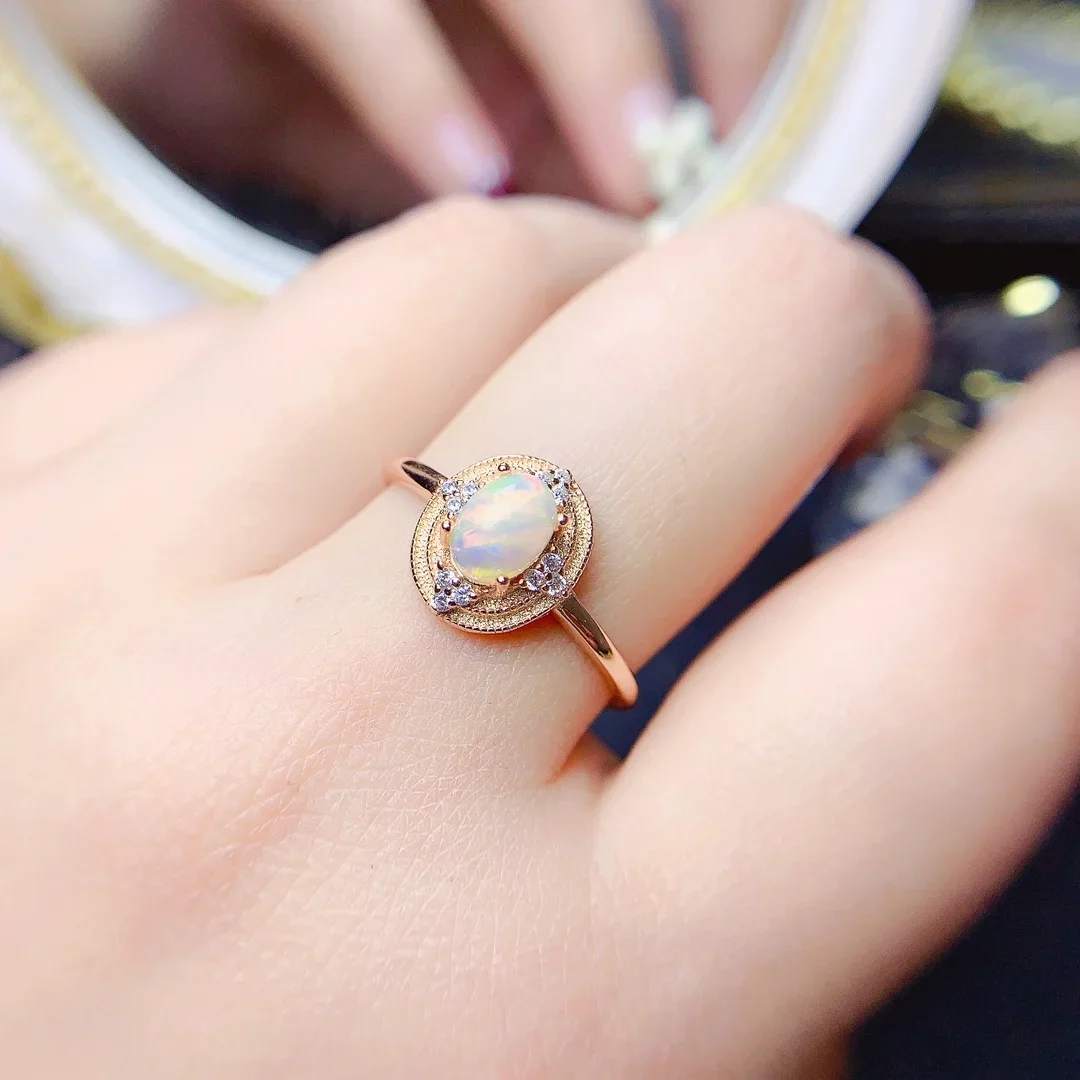 

Natural Opal Silver 925 Engagement Ring for Women Luxury Gemstone Jewelry Gemstone New Ring Wedding adjustable Fine