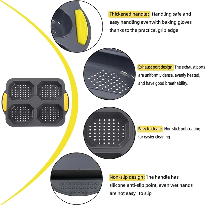 4 Cavity Hamburger Bun Mold Nonstick Silicone Bread Loaf Pan Heat Resistance Silicone Mold Bread Pan Reusable Kitchen Baking Pan