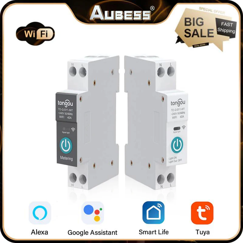 

Wifi 1P 10/16/25/32/40/50/63A DIN Rail Smart Circuit Breaker,TONGOU Tuya Alexa Voice Remote Metering Timer Switch Relay TO-Q-SY1