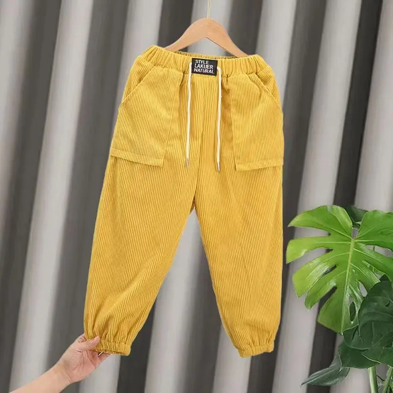 Autumn Winter Corduroy Solid Plus Velvet Kids Pants Harajuku Thick Cute All Match Trousers High Waist Fashion Children's Clothes images - 6