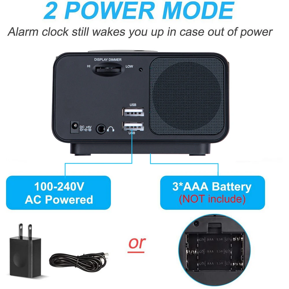 Alarm Clock FM Radio with Dual USB Charger LED Digital Alarm Clock  Home Decoration Snooze Table Desktop Sleep Timer Speaker 6