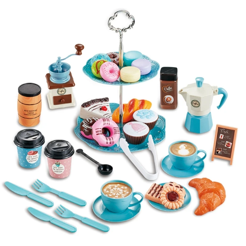 42 pz in legno per bambini macchina da caffè giocattolo gioco fingere cibo acces