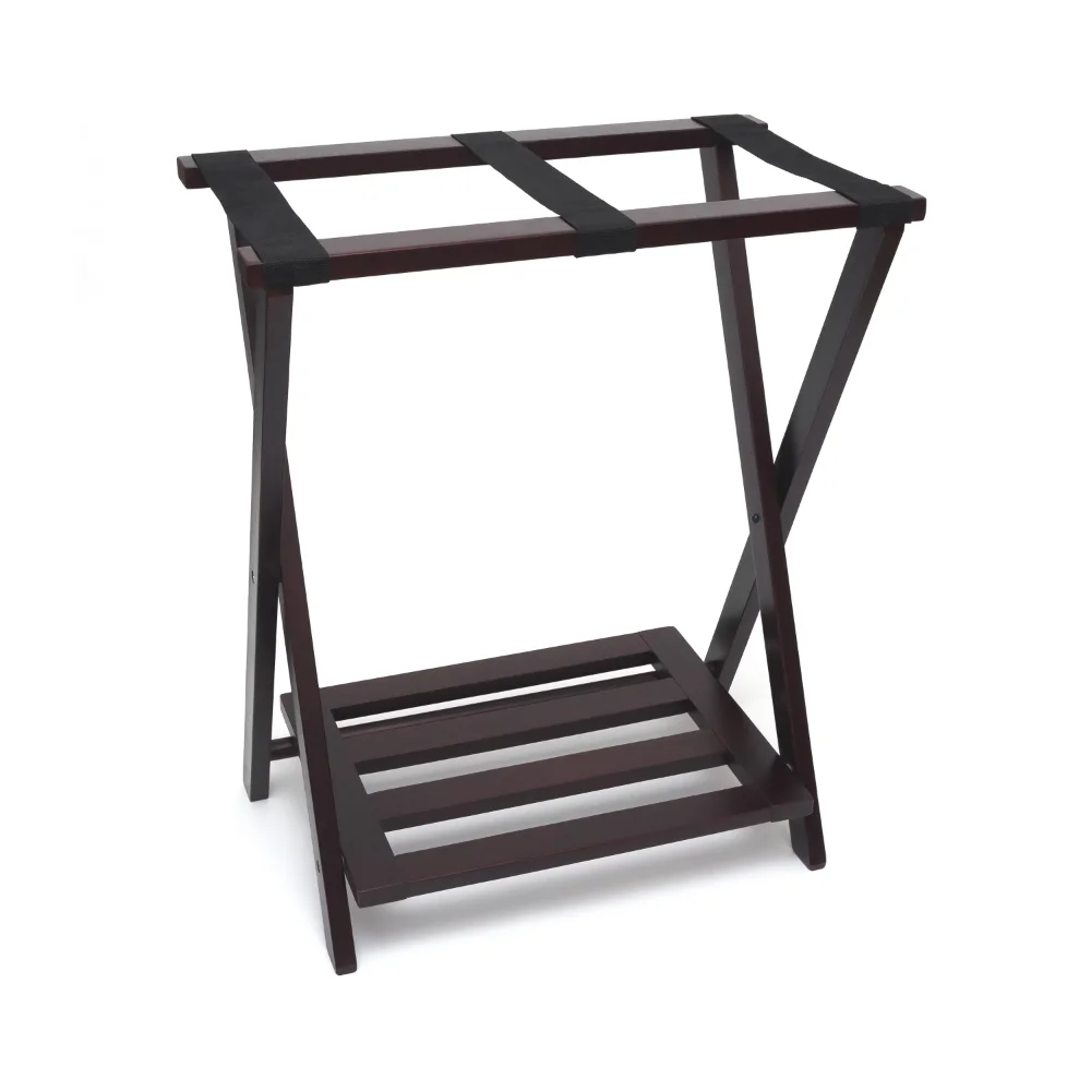 Right Height Folding Luggage Rack with Bottom Shelf, Espresso Finish customclothing rack display with shelf for retail store clothes display rack