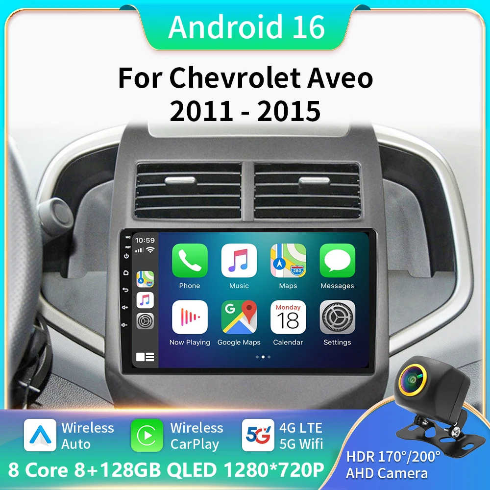 Android 16 Carplay Auto Per Chevrolet Aveo 2 Sonic T300 2011 2012 2013 2014 2015 Autoradio GPS Stereo Lettore Multimediale 2din DSP