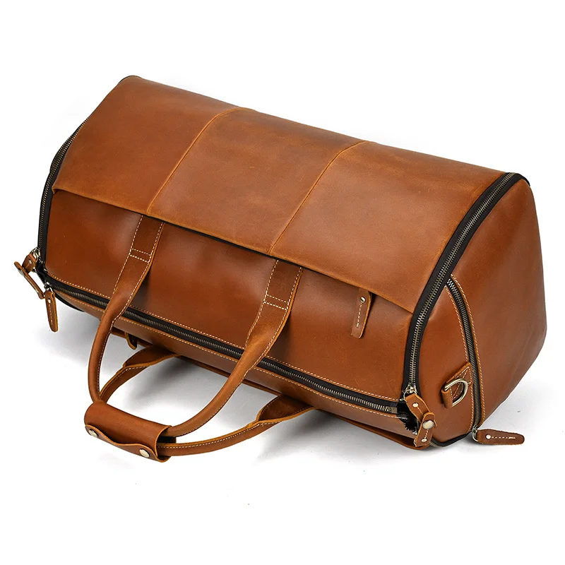 Leather Travel Bag With Shoe Compartment