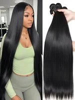 Extensions de cheveux humains vierges 100% bruts, lisses, 30-40 pouces, 12A, noir naturel brésilien, lot de 4 mèches, non traités, pour crochet. 1
