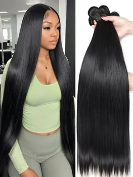 30 40 Inch Bone Straight 12A Virgin Human Hair Weave Raw Extensions Brazilian Natural Black 4 Bundles Deals Unprocessed Crochet 1