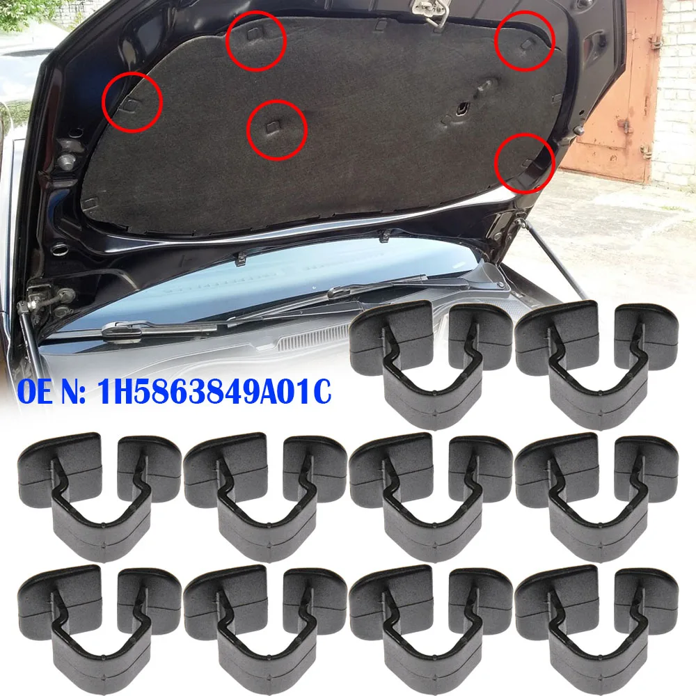 10X Bonnet Sound Heat Deadener Insulation Mat Clip Per Vw Polo Touran Passat Beetle Transporter Audi A4 A6 Skoda Fabia Octavia