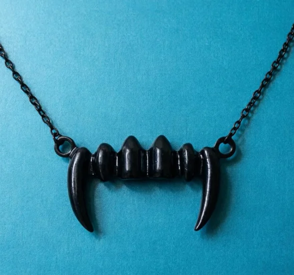 Gothic Black Vampire Teeth Charm Necklace - Unique NUGOTH Jewelry with Bleeding Tusk Pendant Gift