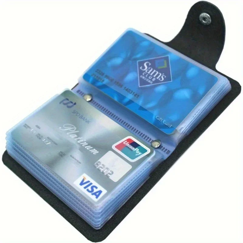 Black Faux Leather Wallet 24 Card Slots Compact Business Card Holder Memo Pocket Design Sense