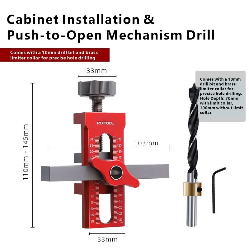 Carpentry Adjustable Aluminum Alloy Cabinet Door Lift & Drill Aid Jig Positioning & Hole Drilling Tool for Cabinet Installation