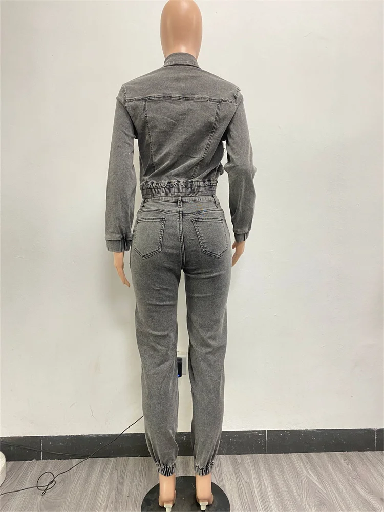 Wmstar Denim Two Piece Set Women Jacket Coat Top Jeans Cargo Pants Cool New in Winter Matching Clothes Wholesale Dropshipping