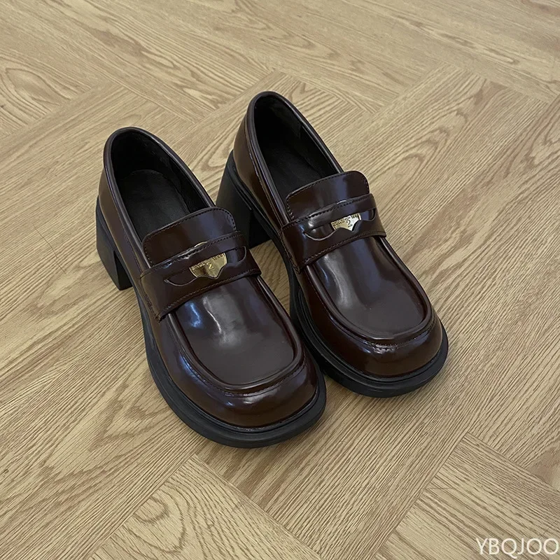 Spring Autumn Women's Loafers Retro Fashion Brown Height Increasing Anti Slip Pumps British Banquet Matching High Heels 2025