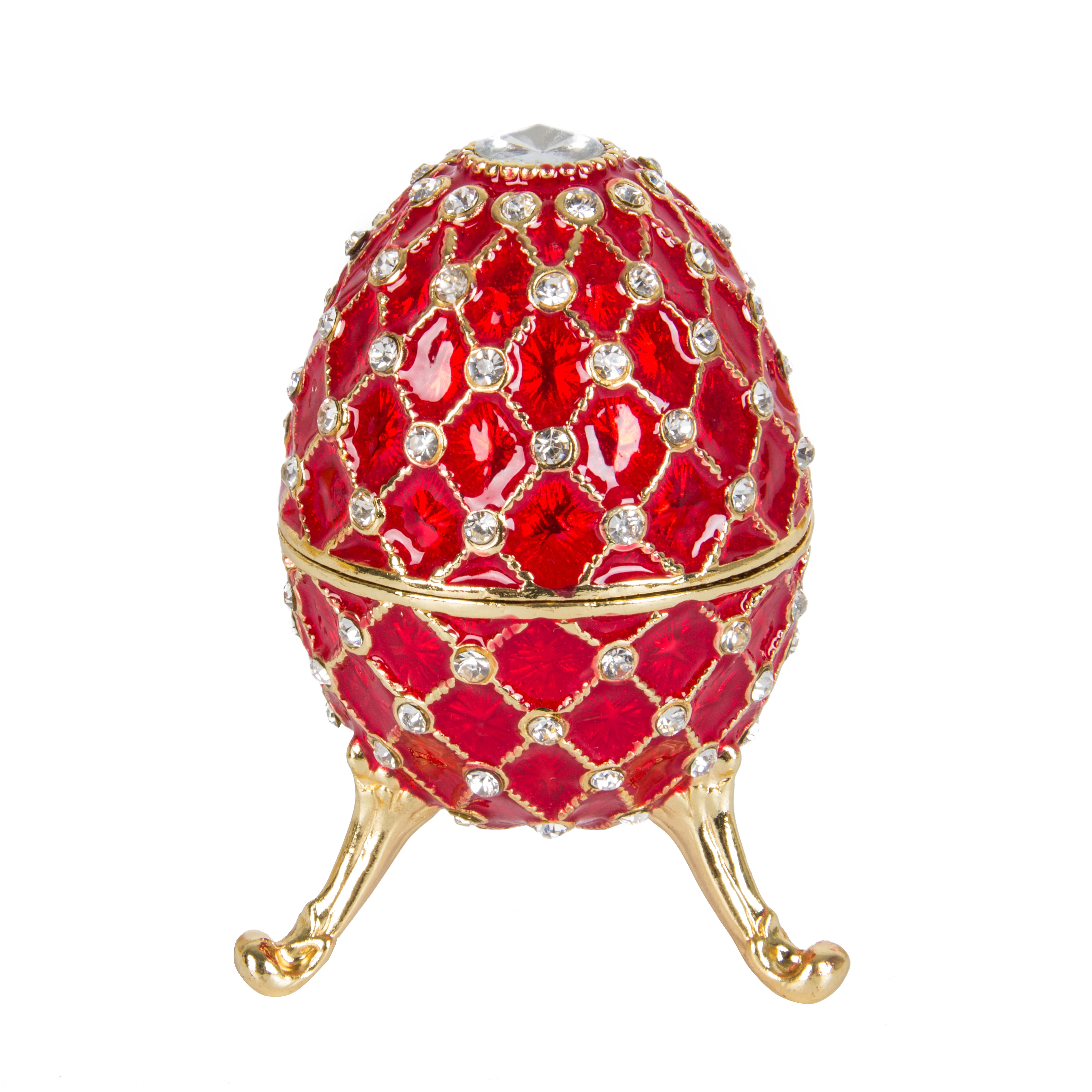 QIFU New Arrive Red Faberge Egg Jewelry Trinket Box Metal Crafts for Home Decor