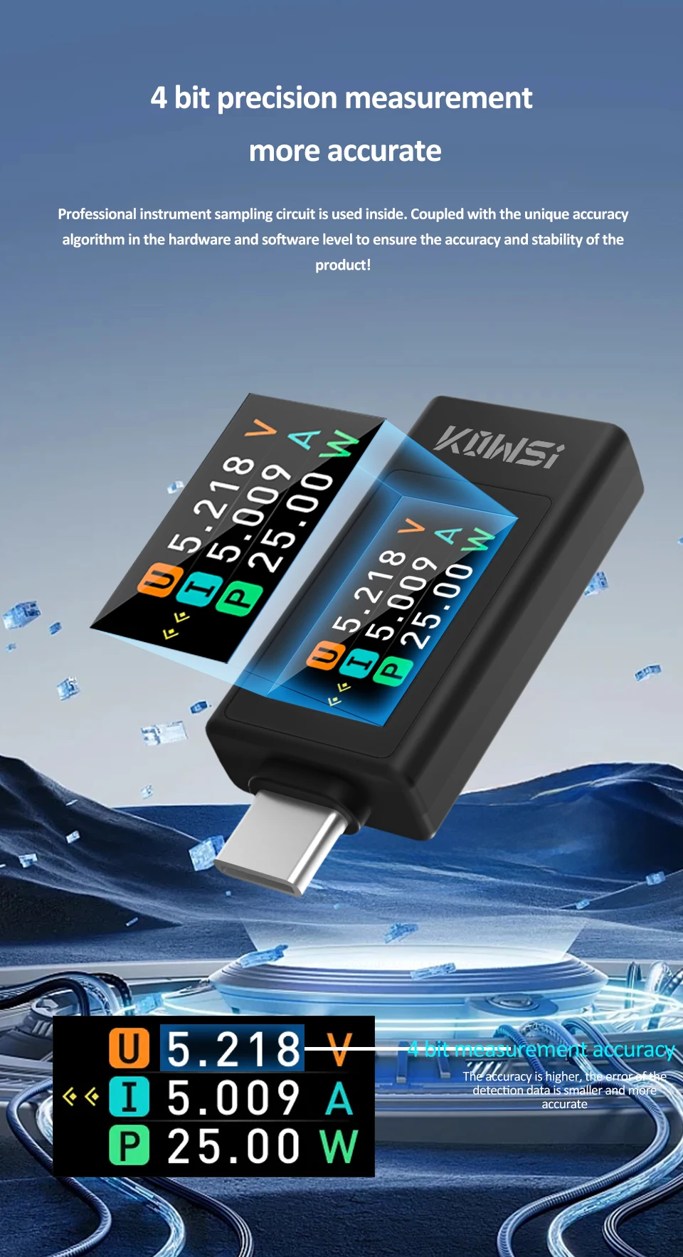 KWS-1902L NEUER Typ-C-Tester 4-30 V 0-8 A Stromspannungsmonitor Schnellladespannung Amperemeter Leistungsmesser mit Power Off-Speicher – Detail 7