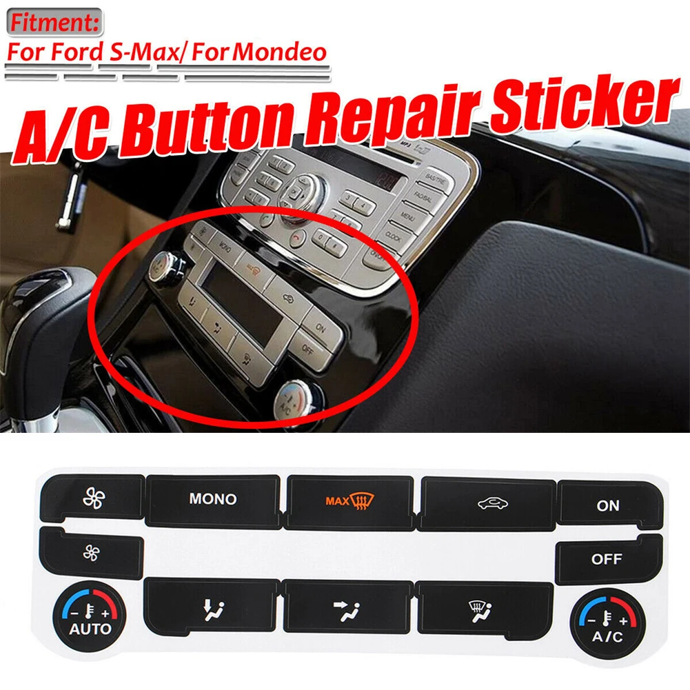 

A/C Climate Control Button Repair Decals Stickers Black For Ford S-Max Opaque Viny High Quality A Set Of Stickers Repair Buttons