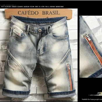 2025 جديد المرقعة خمر الدنيم السراويل القديمة الرجال الصيف شارع العليا موضة العلامة التجارية خمس نقاط السراويل المتوسطة دراجة نارية سستة - Image 6