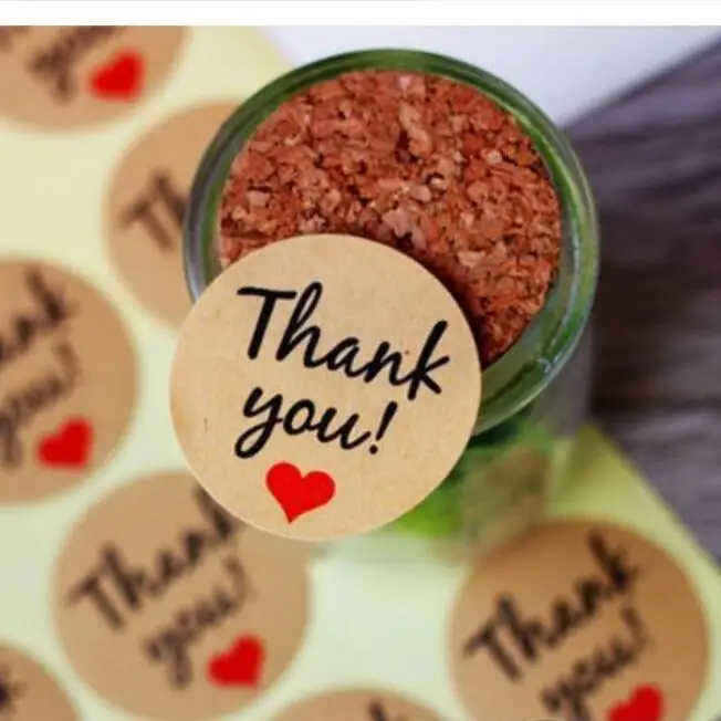 

1000pcs/simple Thank You Red Heart Round Kraft Paper Sealing Label Sticker For Handmade Baking Shop Wedding Gift Decor Wholesale