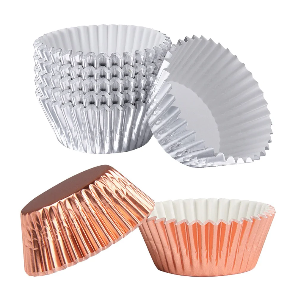 

200 Muffin Cups Paper Liners Foil Metallic Thickened Cupcake Liners Cake Wrappers Aluminium Foil Cup for Home