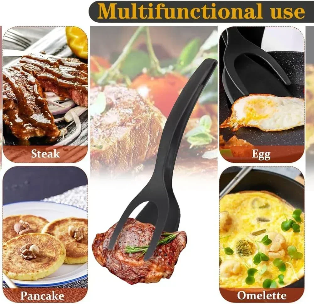 Steak Spatula Dual-Function Nylon Steak Spatula and Clip Frying Food Handling Egg Cooking Grilled Bread Flipping
