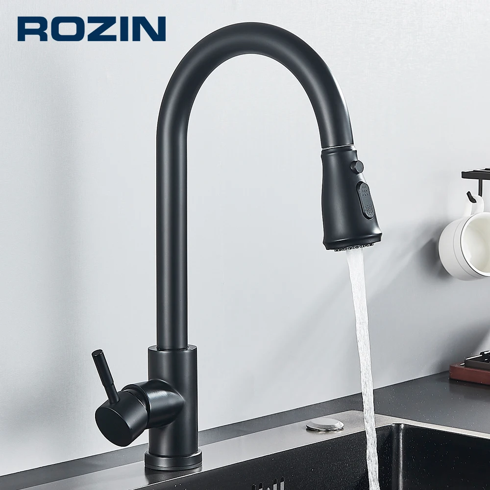 Flexible Black Kitchen Faucet Stainless steel Pull Out 2 Functions Nozzle Hot Cold Water Mixer Tap Deck Mounted Faucets