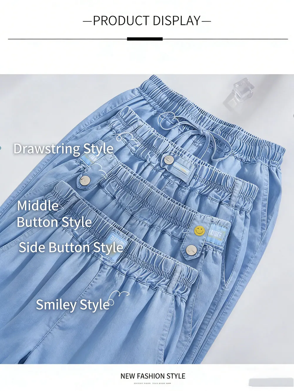 Plus Size Ice Silk Denim Pants Yoga Sports Thin Loose Style Women's Summer Casual Wide Leg Pants Harajuku Style Loose Waist