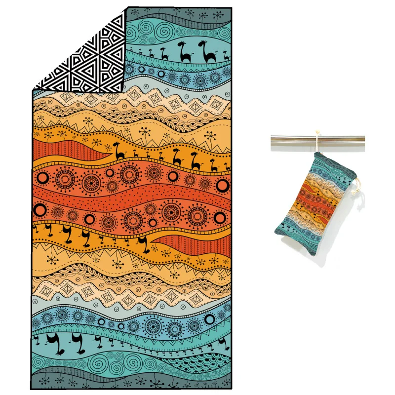 Dual-Sided Quick-Drying Fleecy Bath Towel - Vibrant Print for Beach, Swimming, and Fitness