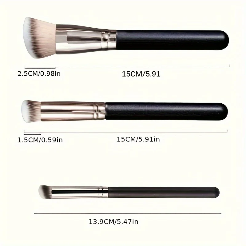 3Pcs Kabuki Foundation Brush Set for Liquid/Cream/Powder, Fragrance-Free Polyester Bristles All Skin Types