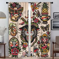 New School Tattoo Shades Curtains for Living Room Curtain for Room 2 Panel Home Interior Curtains Halloween Decoration Partition 1