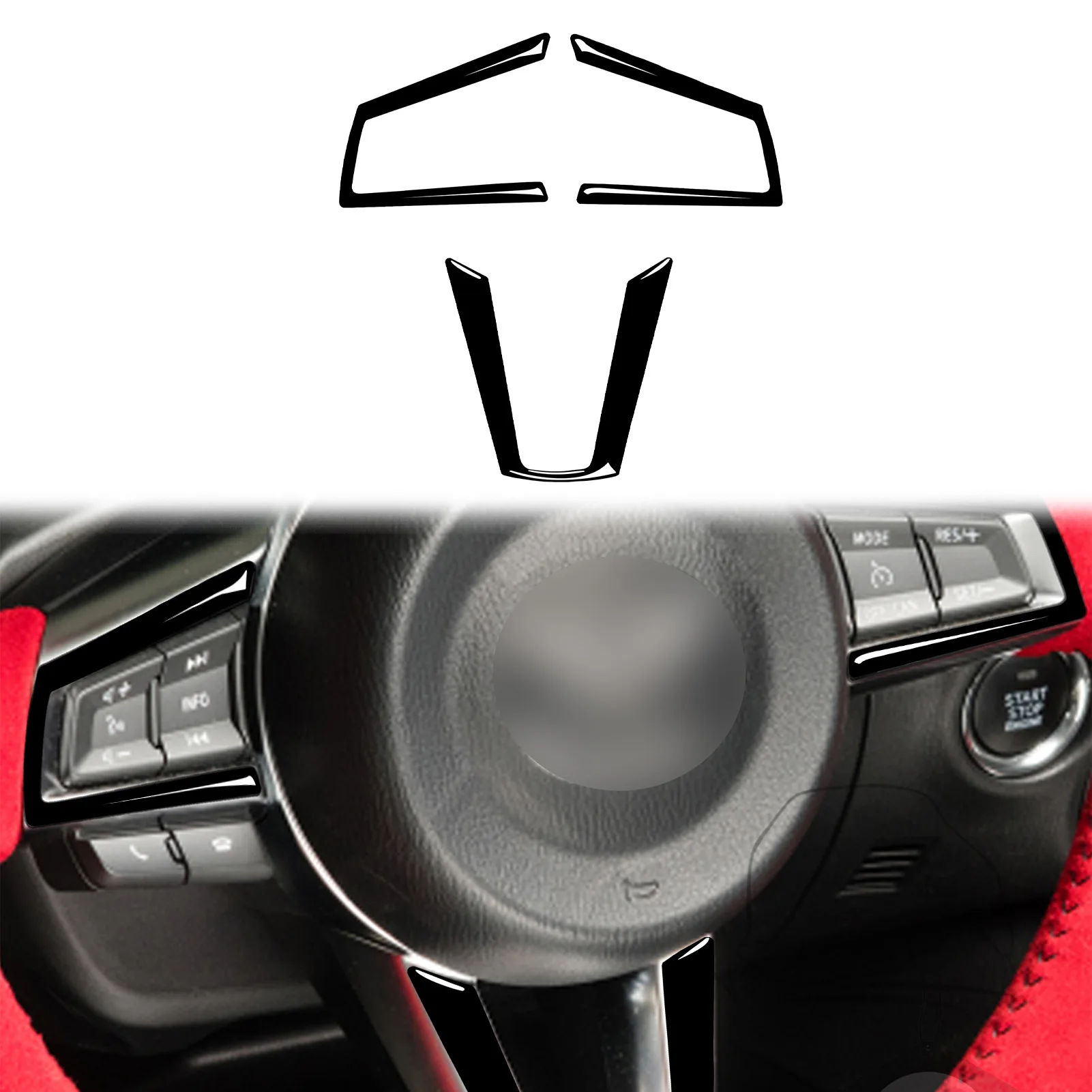 

Черное фортепиано, подходит для Mazda MX-5 2016 2017 2018 2019 2020, автомобильная панель рулевого колеса, отделка, наклейка, 3 шт.