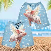 Kawaii Cartoon Pig Graphic Short Pants For Men Clothing Funny Design Beach Shorts Hawaiian Swim Trunks Women Aloha Trousers 2024 2