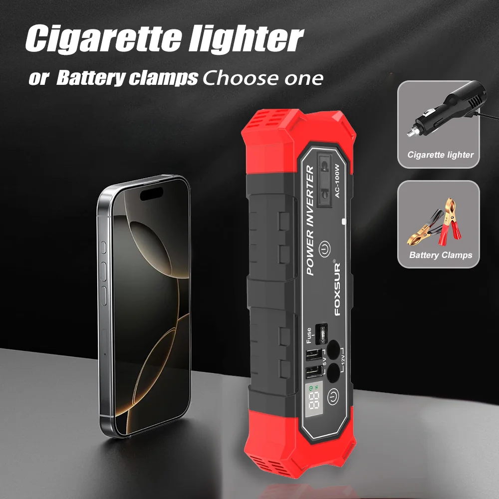 DC 12V에서 AC 230V 100W 자동 전원 공급 장치 인버터 변환 USB 배터리 클립 자동차 전원 인버터 시가 라이터 인터페이스