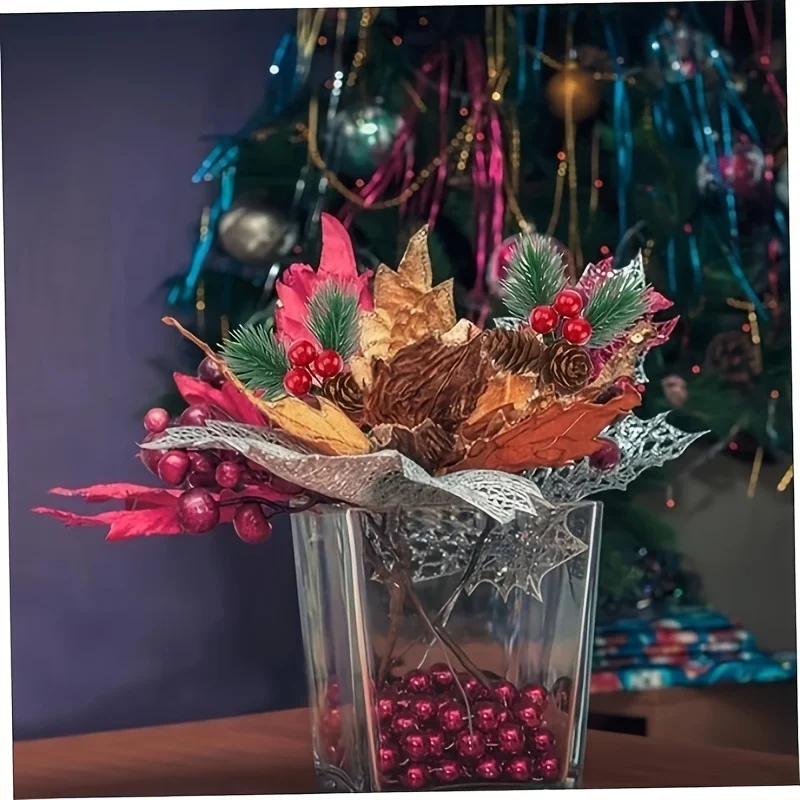 10/30 pezzi di rami di pino con stelo di bacche rosse, pigne artificiali, fiori da raccogliere, ghirlanda fai da te, rami di albero di Natale, decorazioni_voghion.com