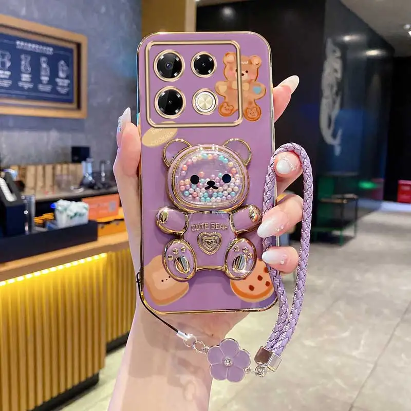 Clover Strap Lanyard with Cute Cookie Bear Plating - Stylish Phone Holder Case Cover
