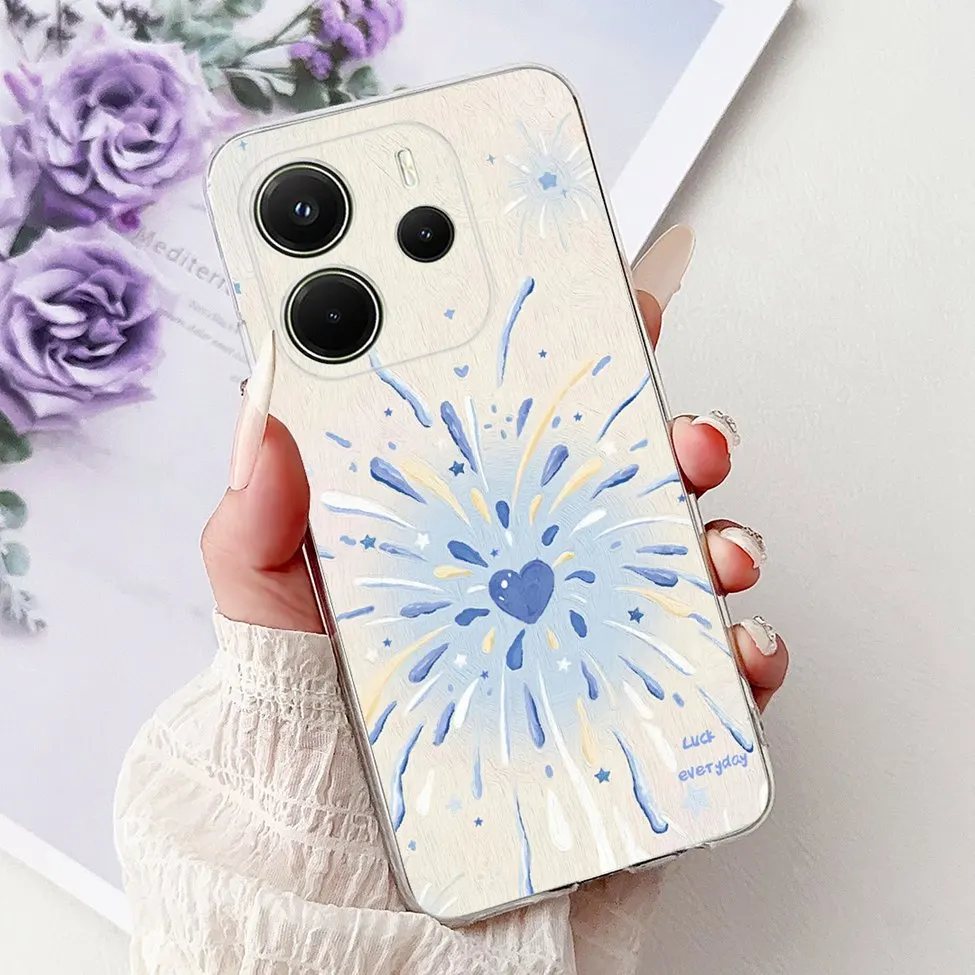 Clear Aesthetic Luxury Cute Cat & Floral Painted Soft Phone Case Cover