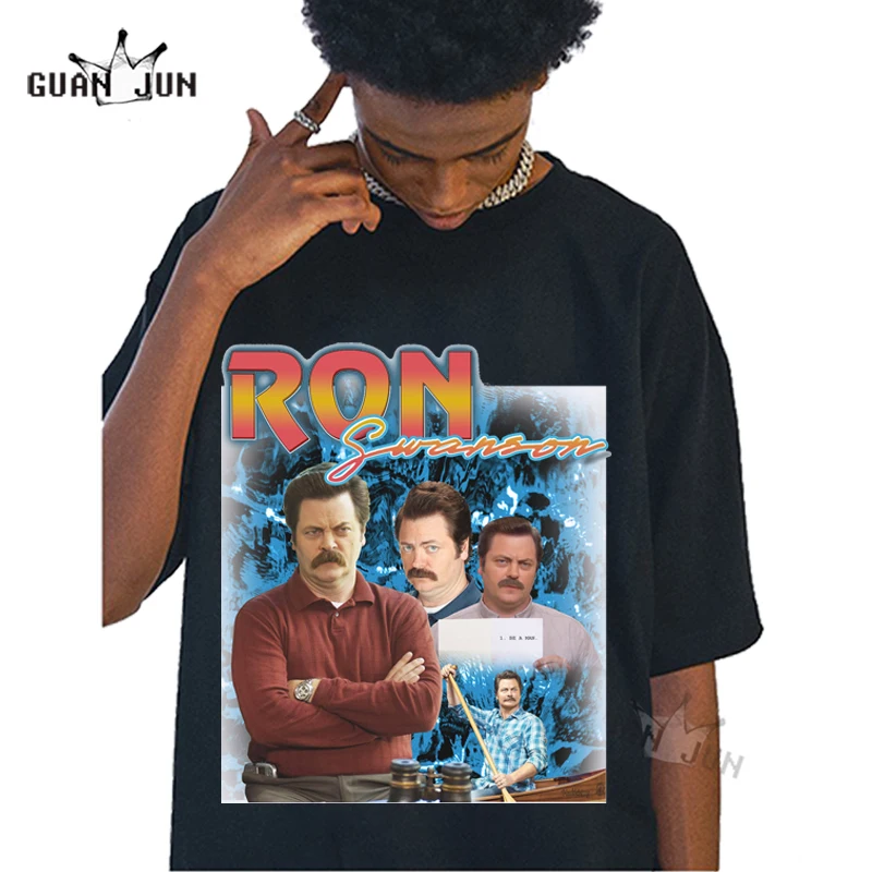 

RON SWANSON Men T Shirt Men Women 2022 Summer Short Sleeve Unisex T-shirt for Parks & Recreation Fans Black Tops High Quality