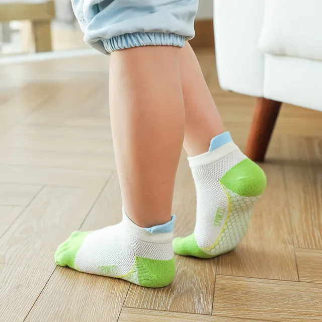 5 Pairs Kids Sport Short Socks with Toes Mesh Breathable Sweaty Deodorant Knitted Cotton Baby Boys Girls 5 Finger Ankle Socks 5