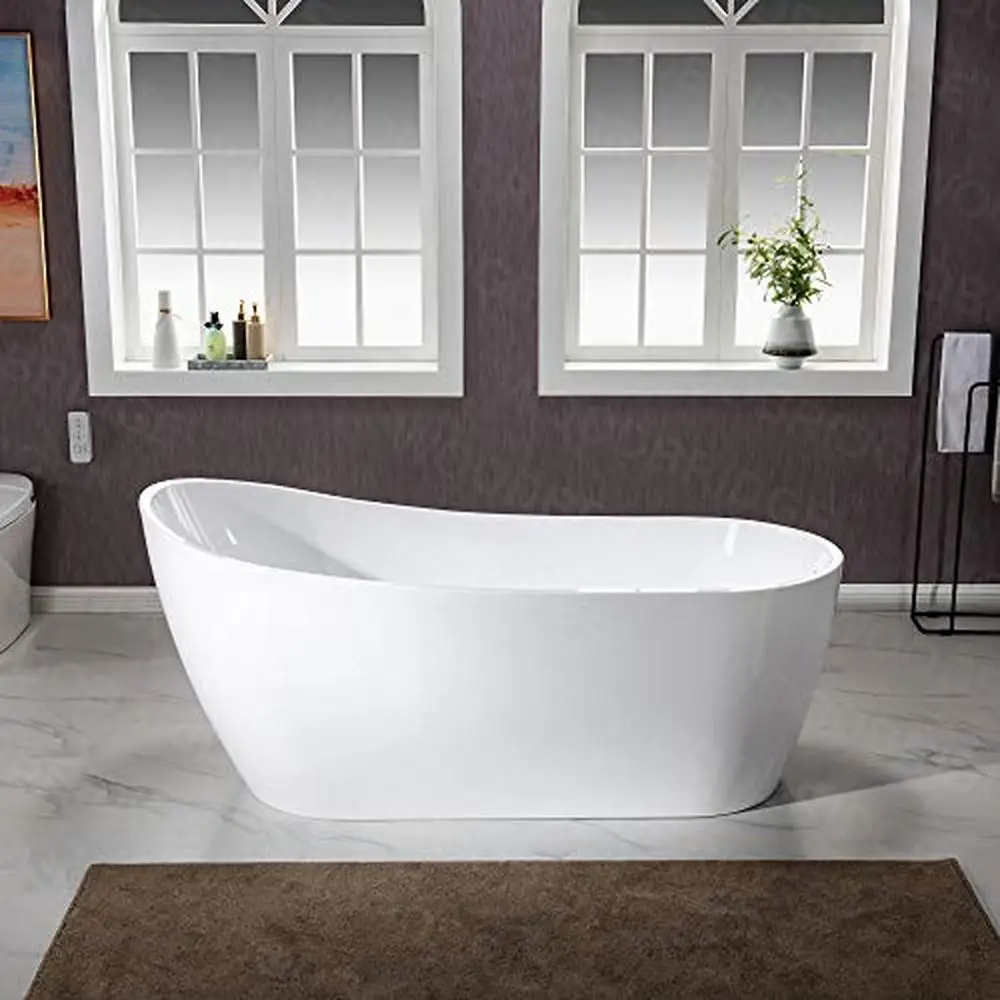 67" Acrylic Soaking Bathtub with Matte Black Drain Non-Slip Luxury Design Durable Reinforced Material Easy to Clean 66 Gallon 6