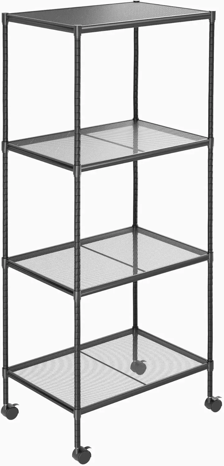 

4-Tier Wire Storage Shelves, Adjustable Shelving Units with Wheels, Steel Metal Storage Rack for Kitchen Pantry Closet